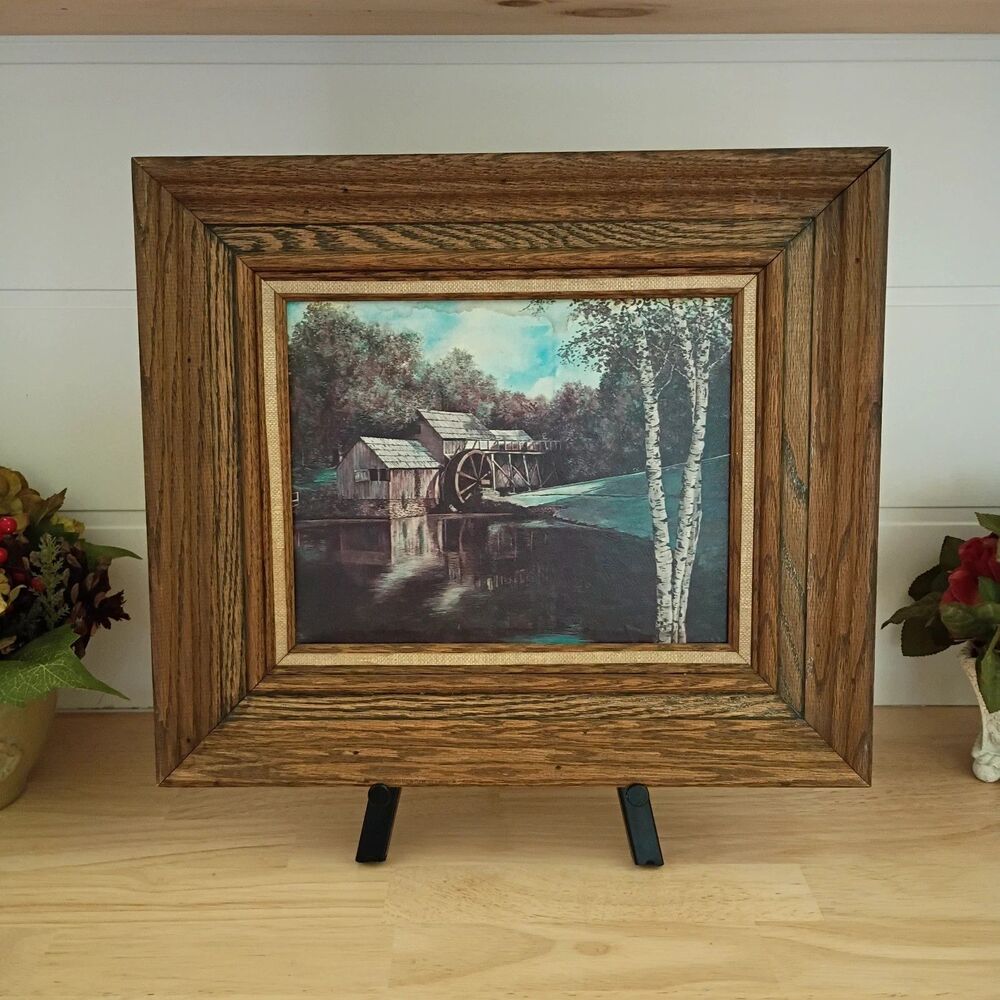 Vintage "The Old Mill" Wood Framed Print Country Farmhouse Decor